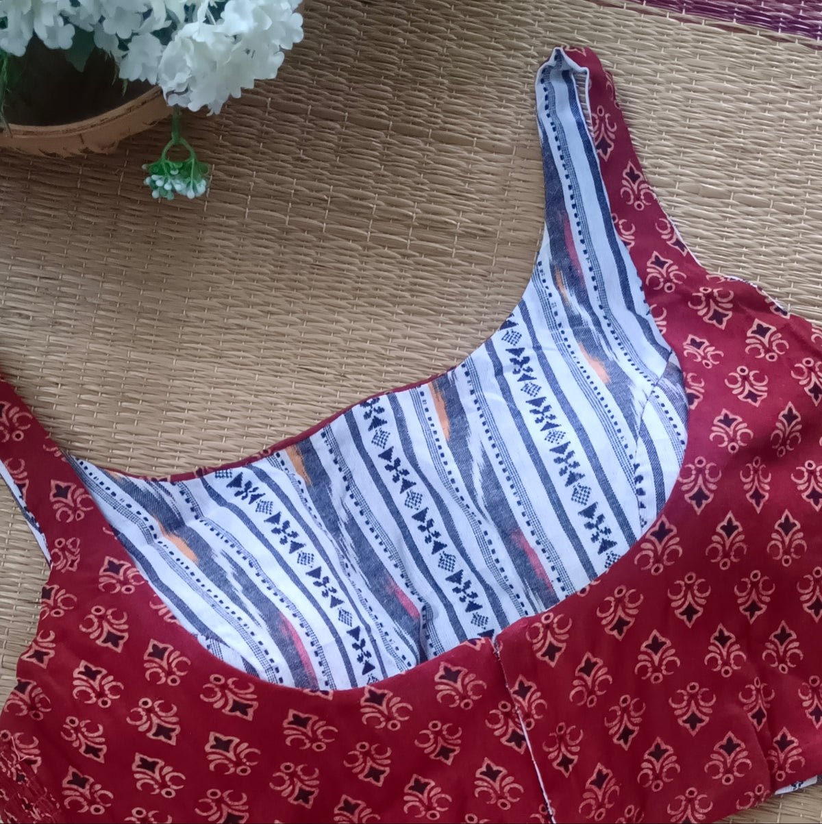 Ajrak & Ikkat Reversible flexi fit sleeveless blouse 1