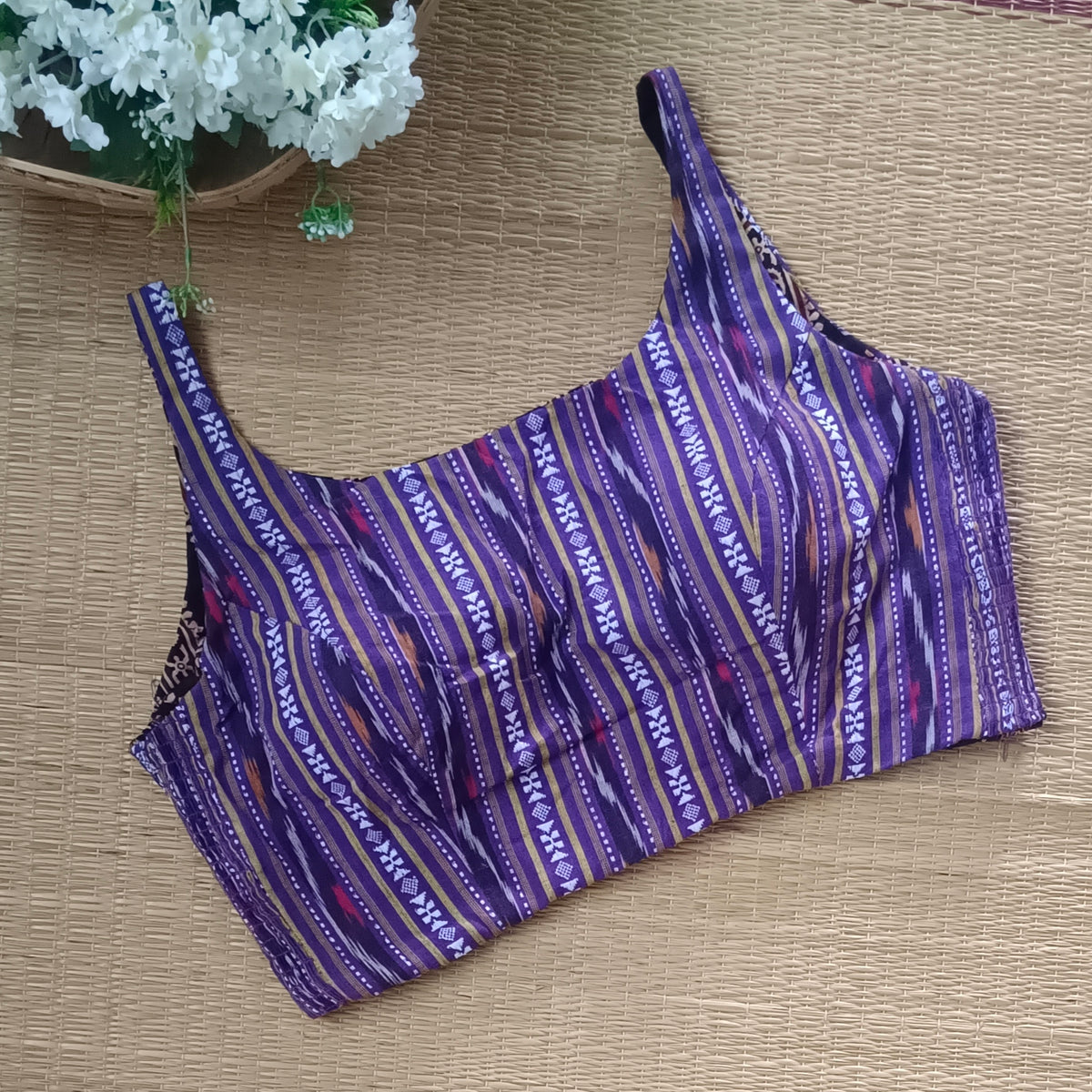 Ajrak & Ikkat Reversible flexi fit sleeveless blouse 2