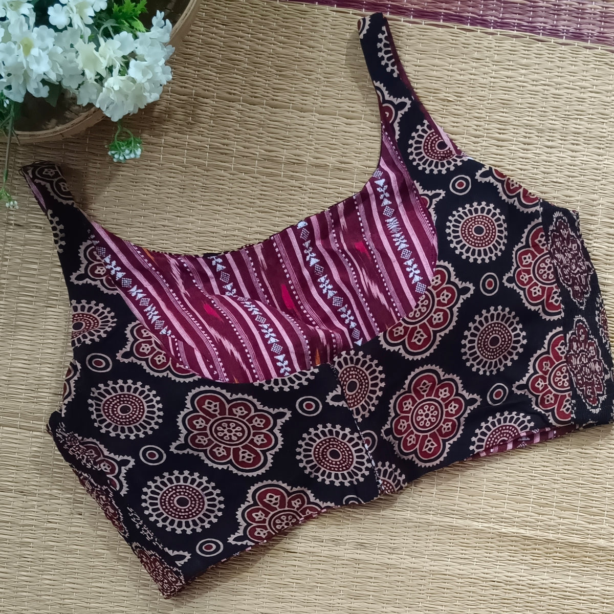Ajrak & Ikkat Reversible flexi fit sleeveless blouse 7