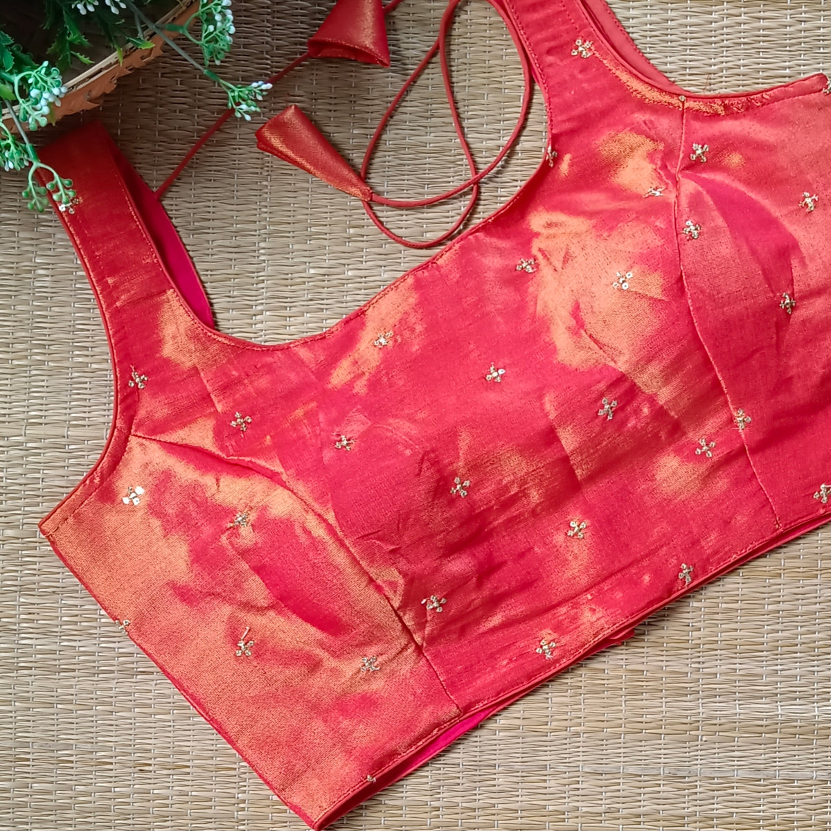 Orange metallic tissue sleeveless blouse