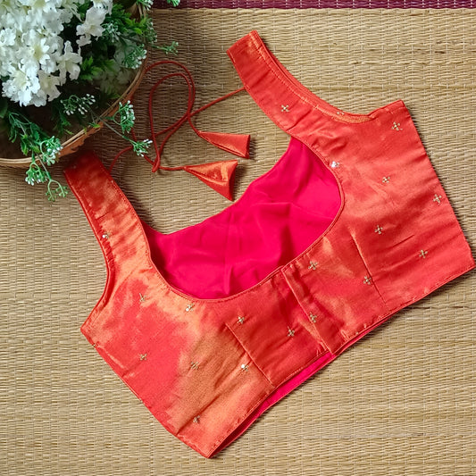 Orange metallic tissue sleeveless blouse