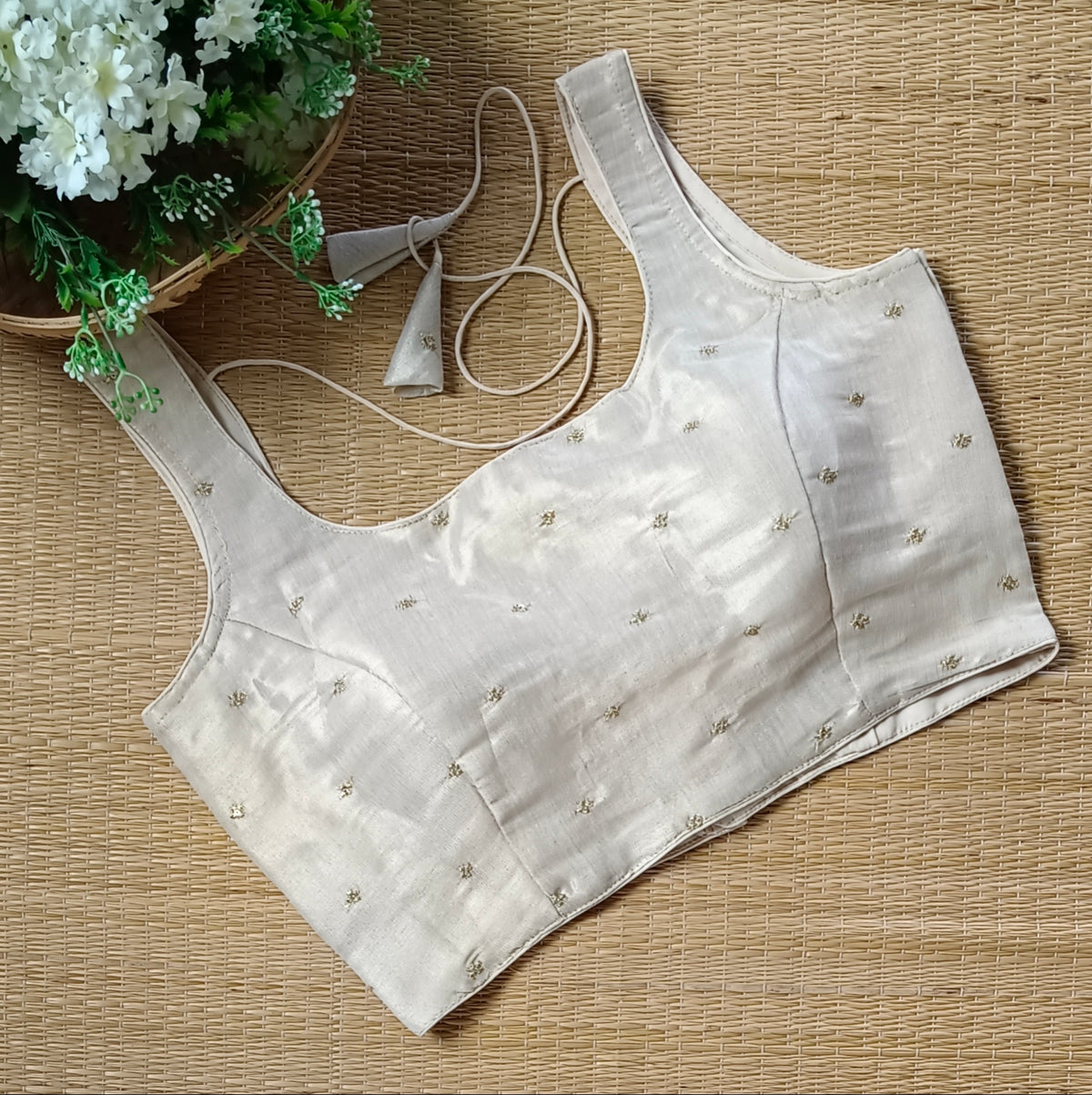Light golden metallic tissue sleeveless blouse