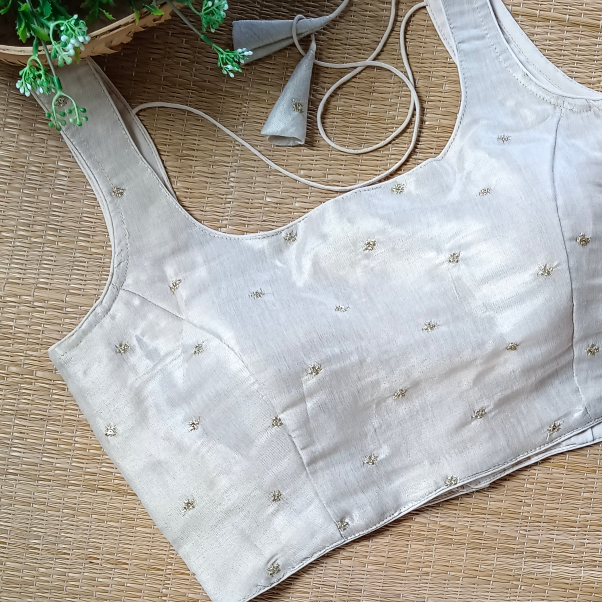 Light golden metallic tissue sleeveless blouse