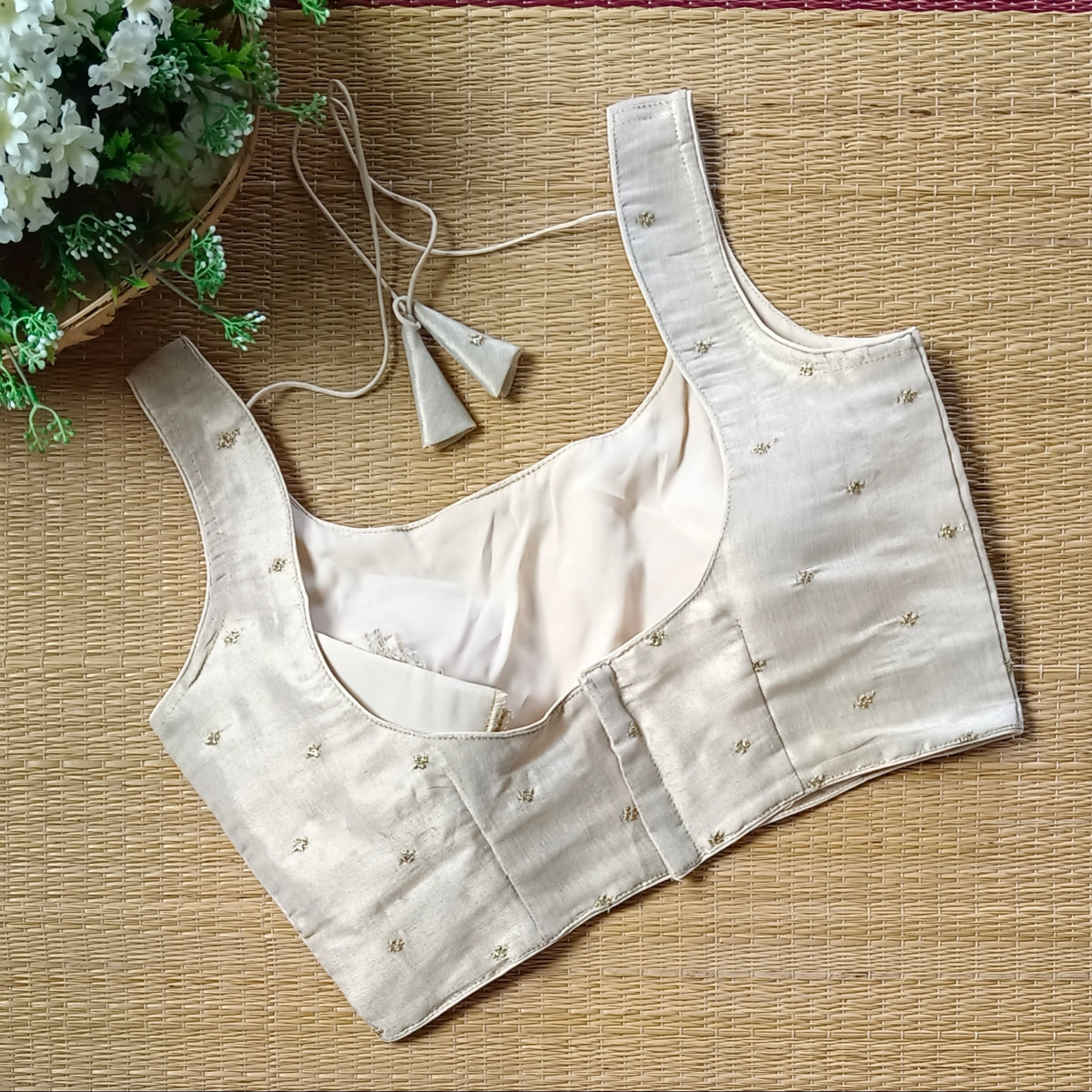Light golden metallic tissue sleeveless blouse
