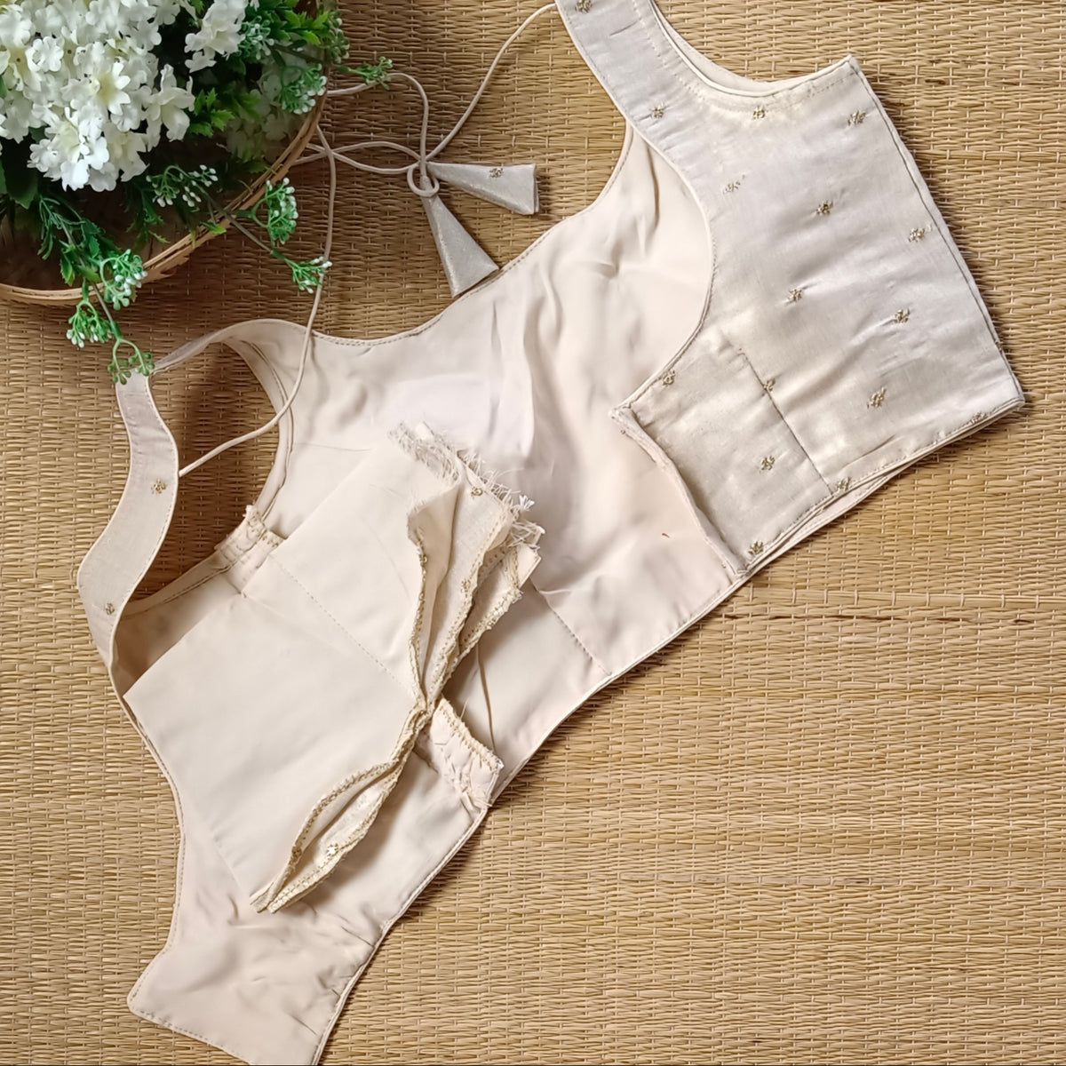 Light golden metallic tissue sleeveless blouse
