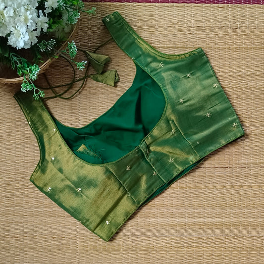 Green metallic tissue sleeveless blouse