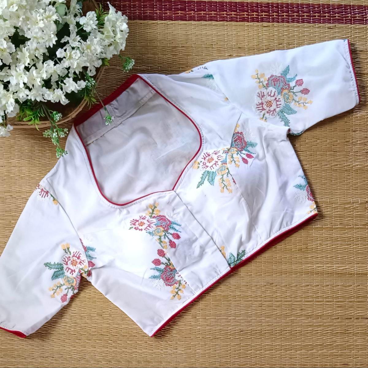 White Cross stitch Cotton Blouse