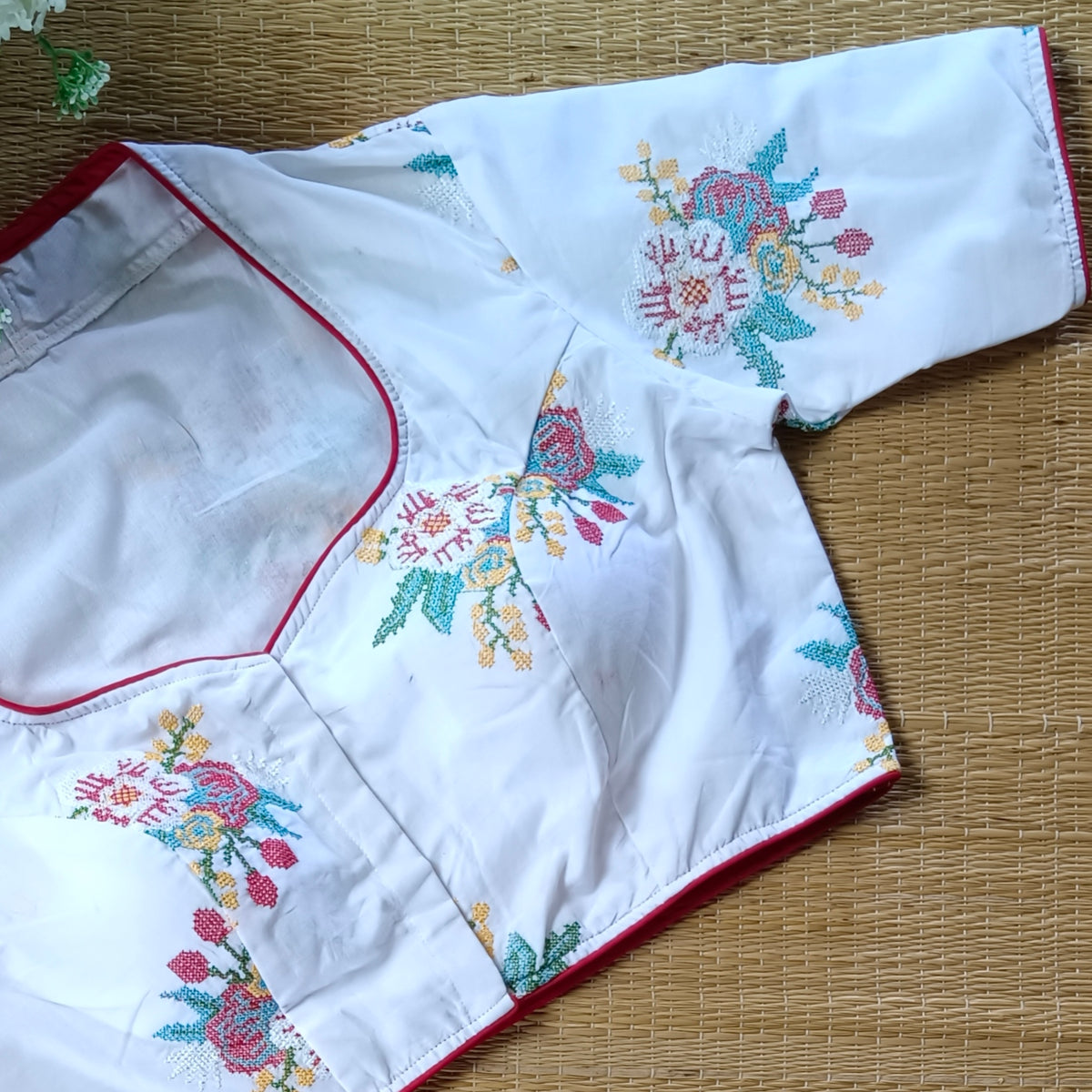 White Cross stitch Cotton Blouse