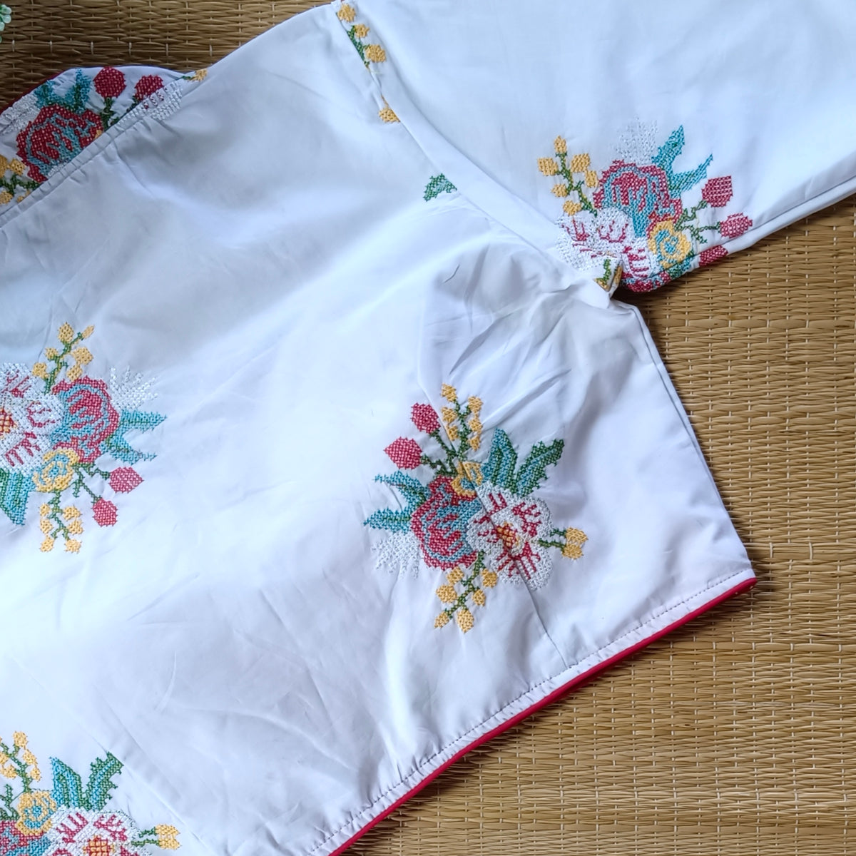 White Cross stitch Cotton Blouse
