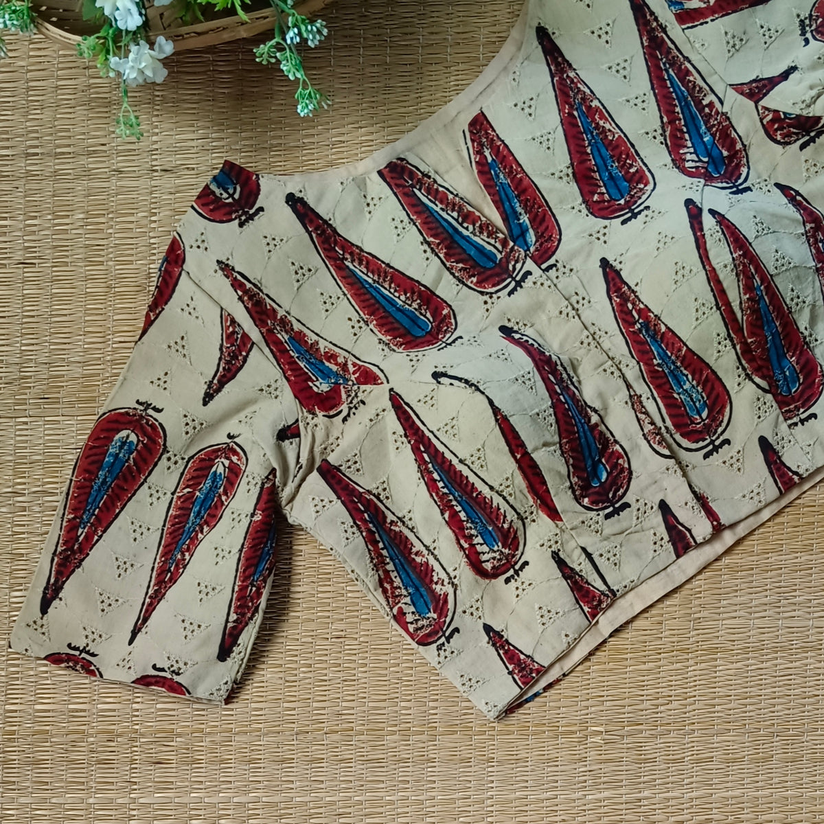 Beige 1 hakoba with ajrak hand block print blouse(Assorted)
