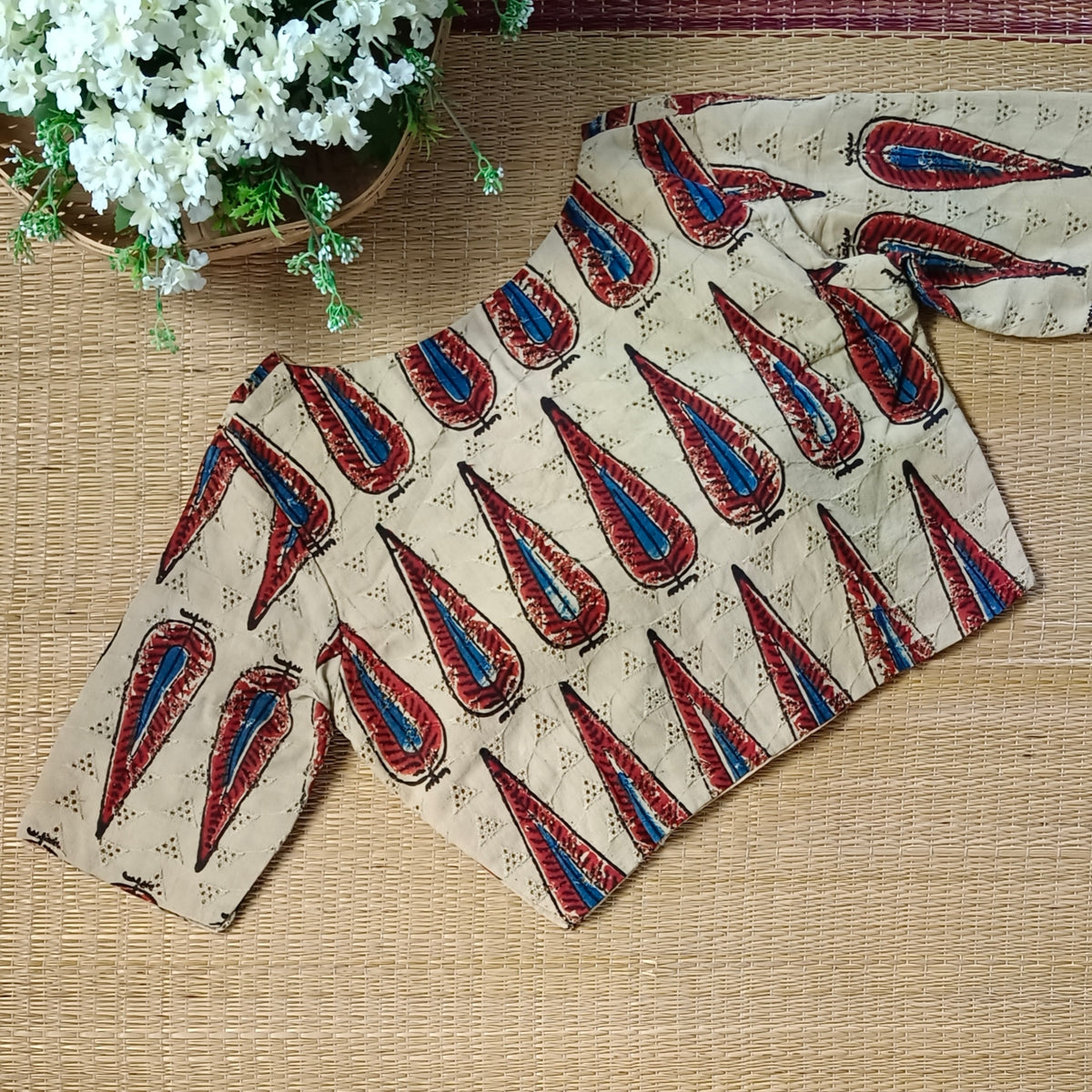 Beige 1 hakoba with ajrak hand block print blouse(Assorted)