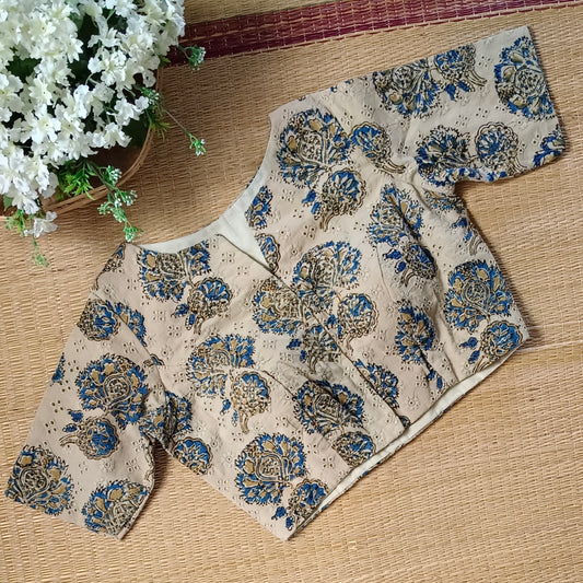 Beige 2 hakoba with ajrak hand block print blouse(Assorted)
