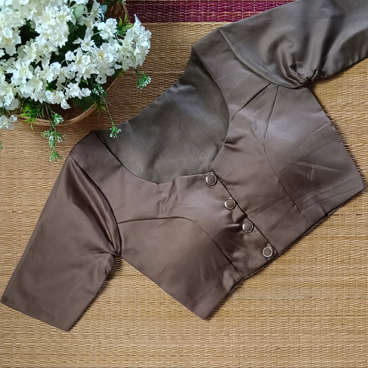 Brown 1 plain blouse with buttons