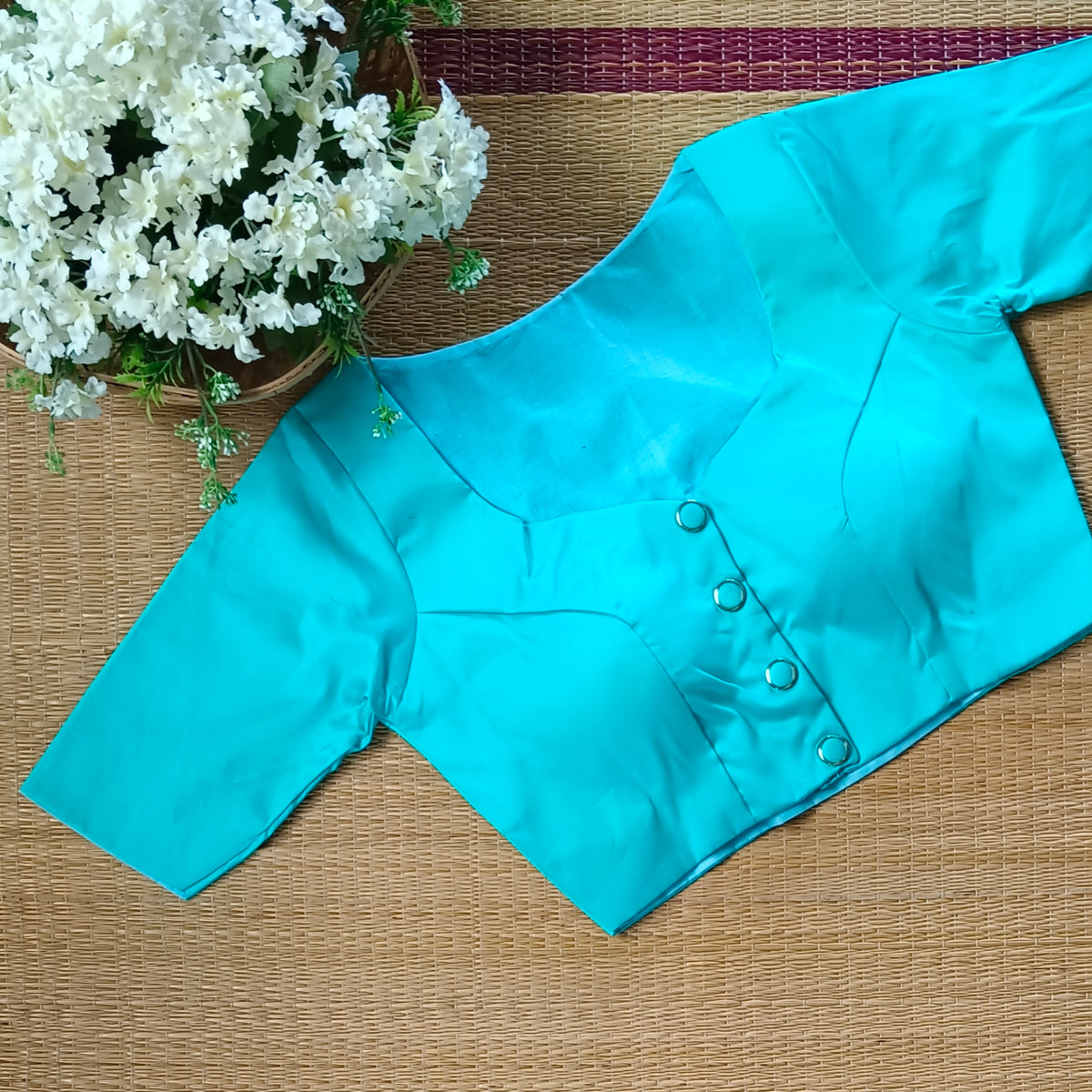 Blue plain blouse with buttons