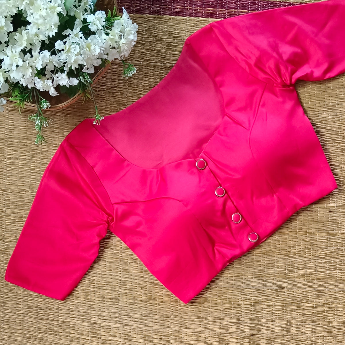 Hot pink plain blouse with buttons
