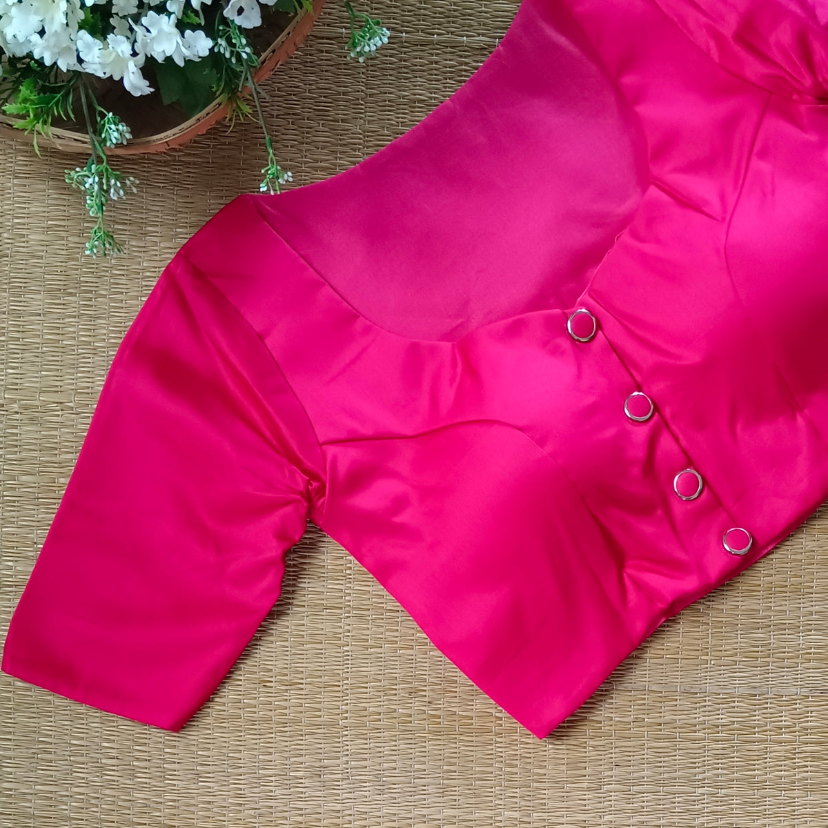 Hot pink plain blouse with buttons