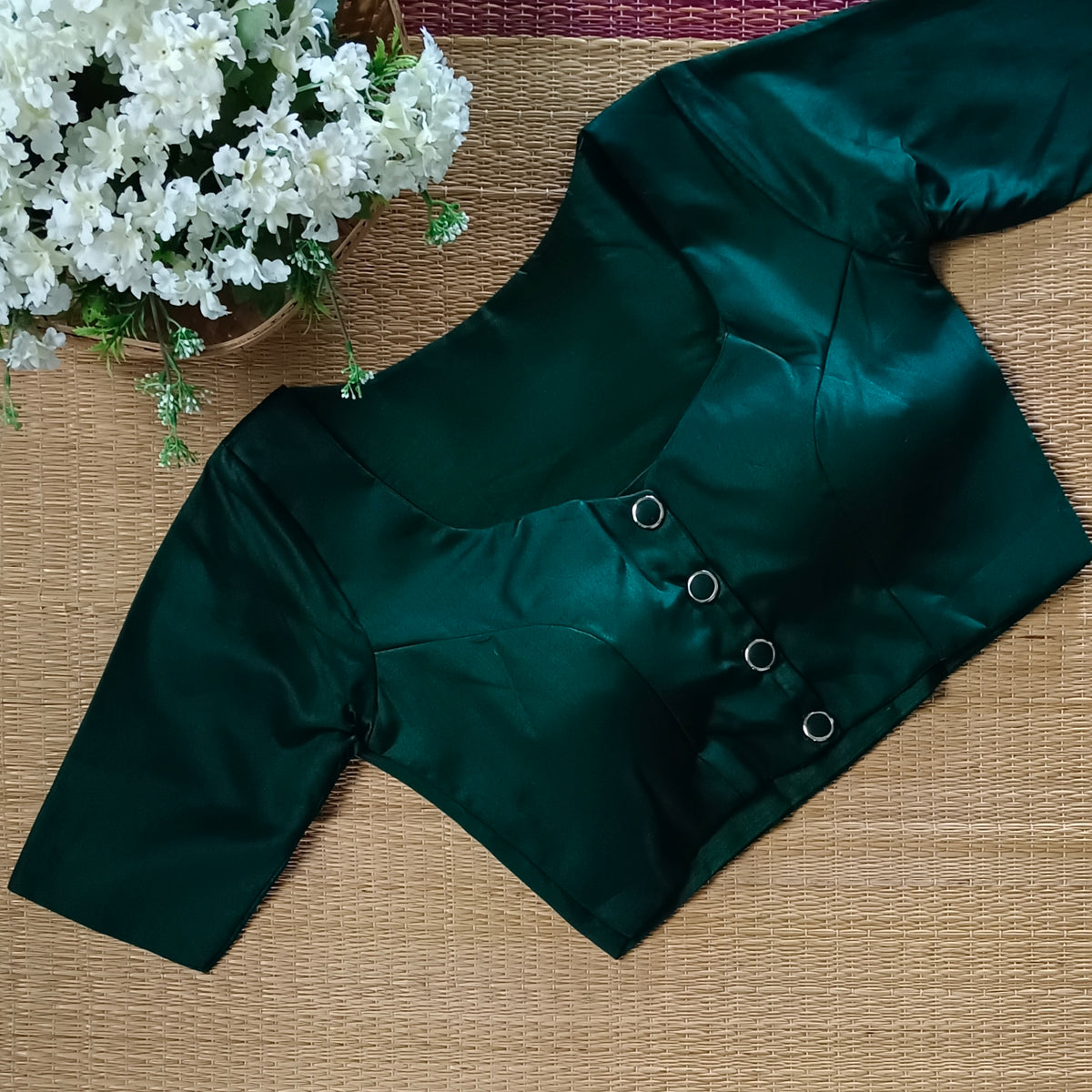 Bottle Green plain blouse with buttons