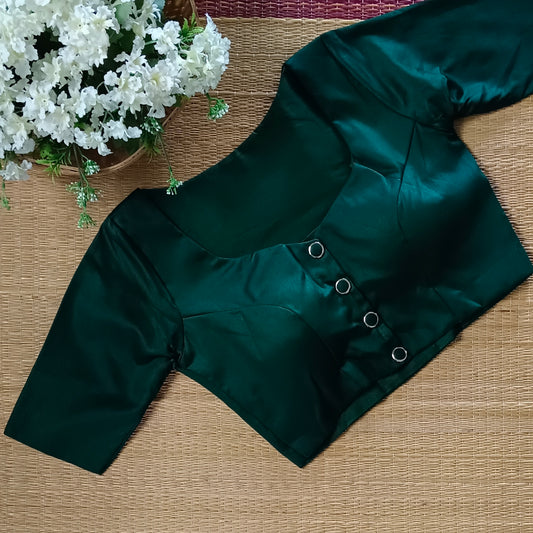 Bottle Green plain blouse with buttons