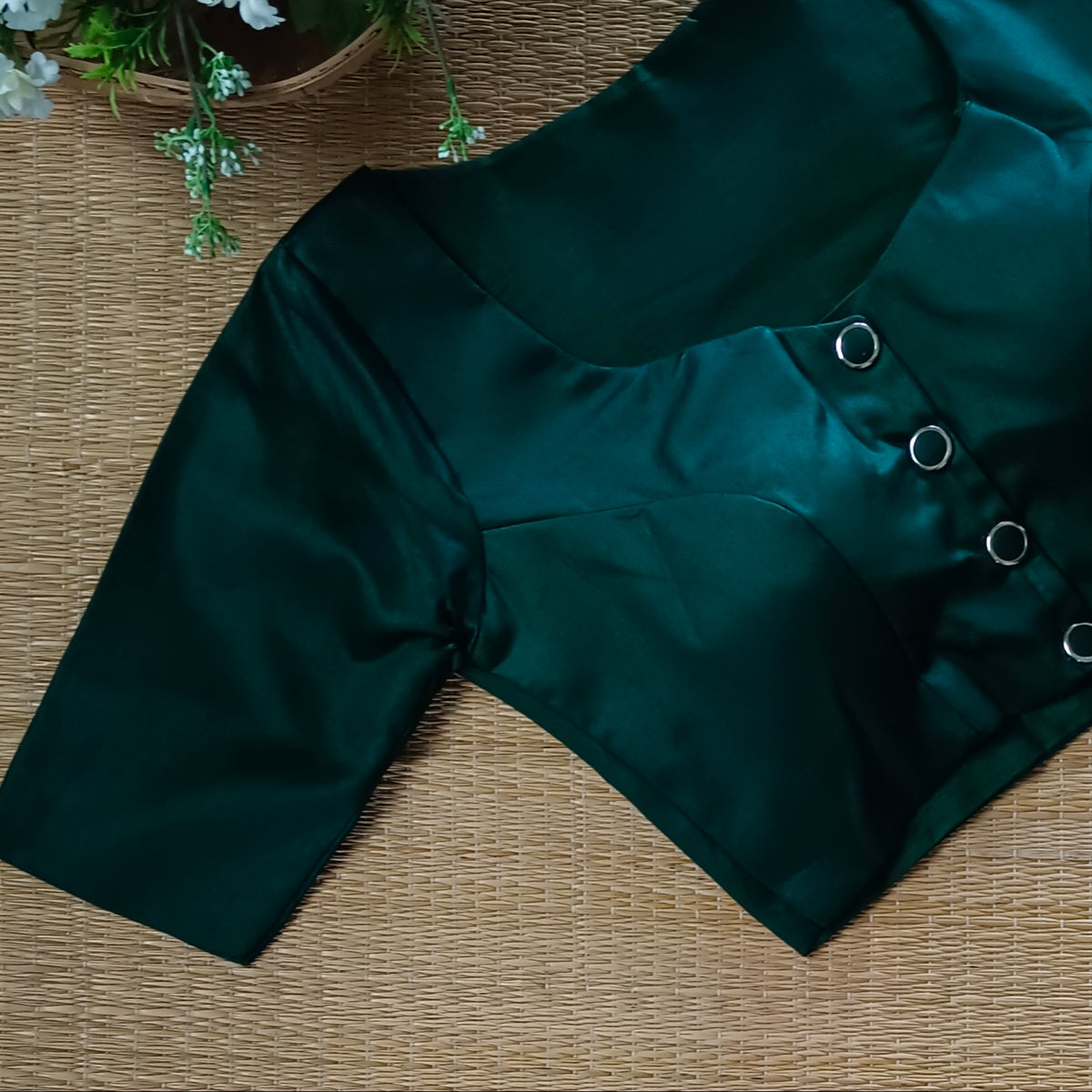 Bottle Green plain blouse with buttons