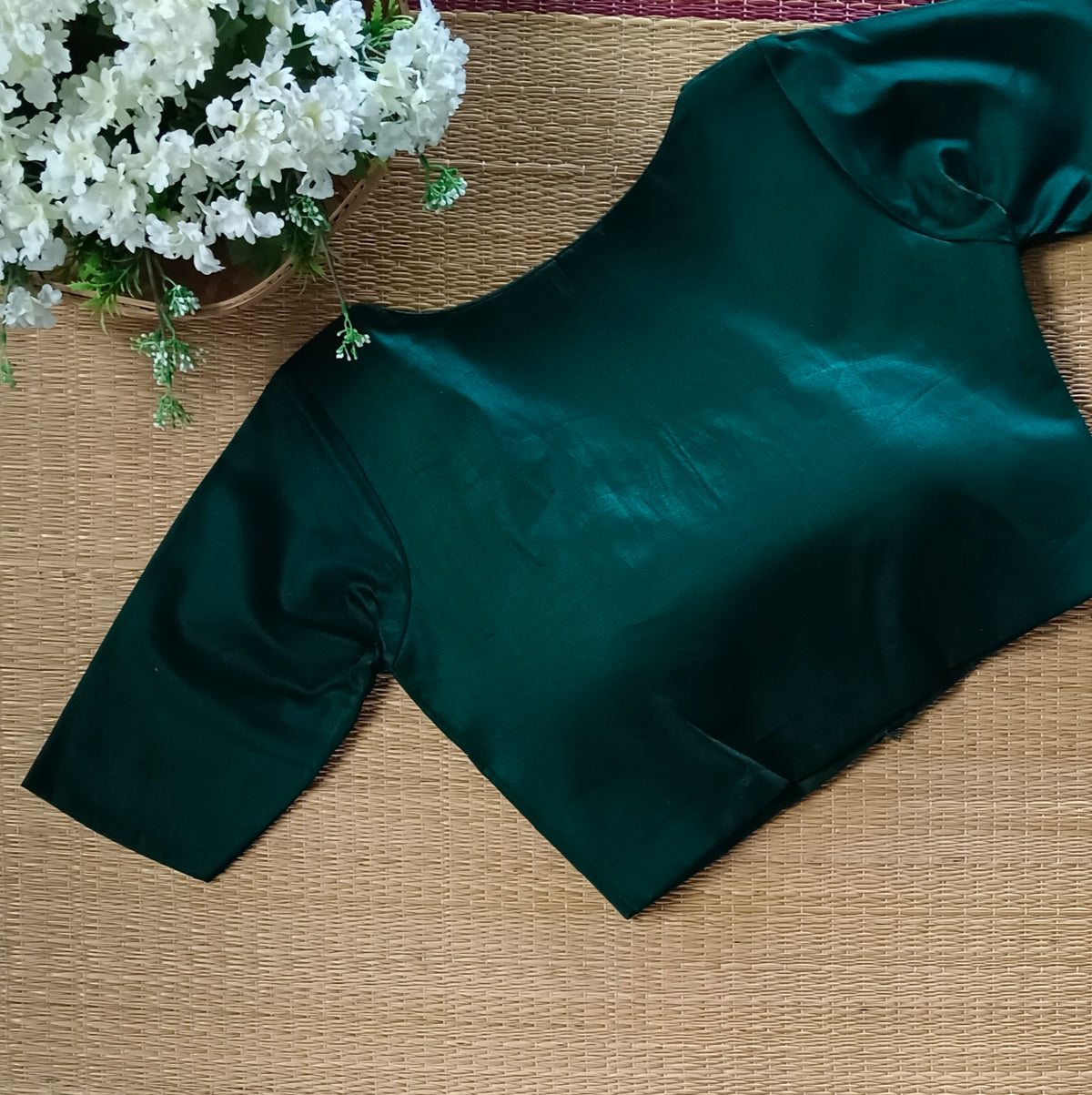 Bottle Green plain blouse with buttons