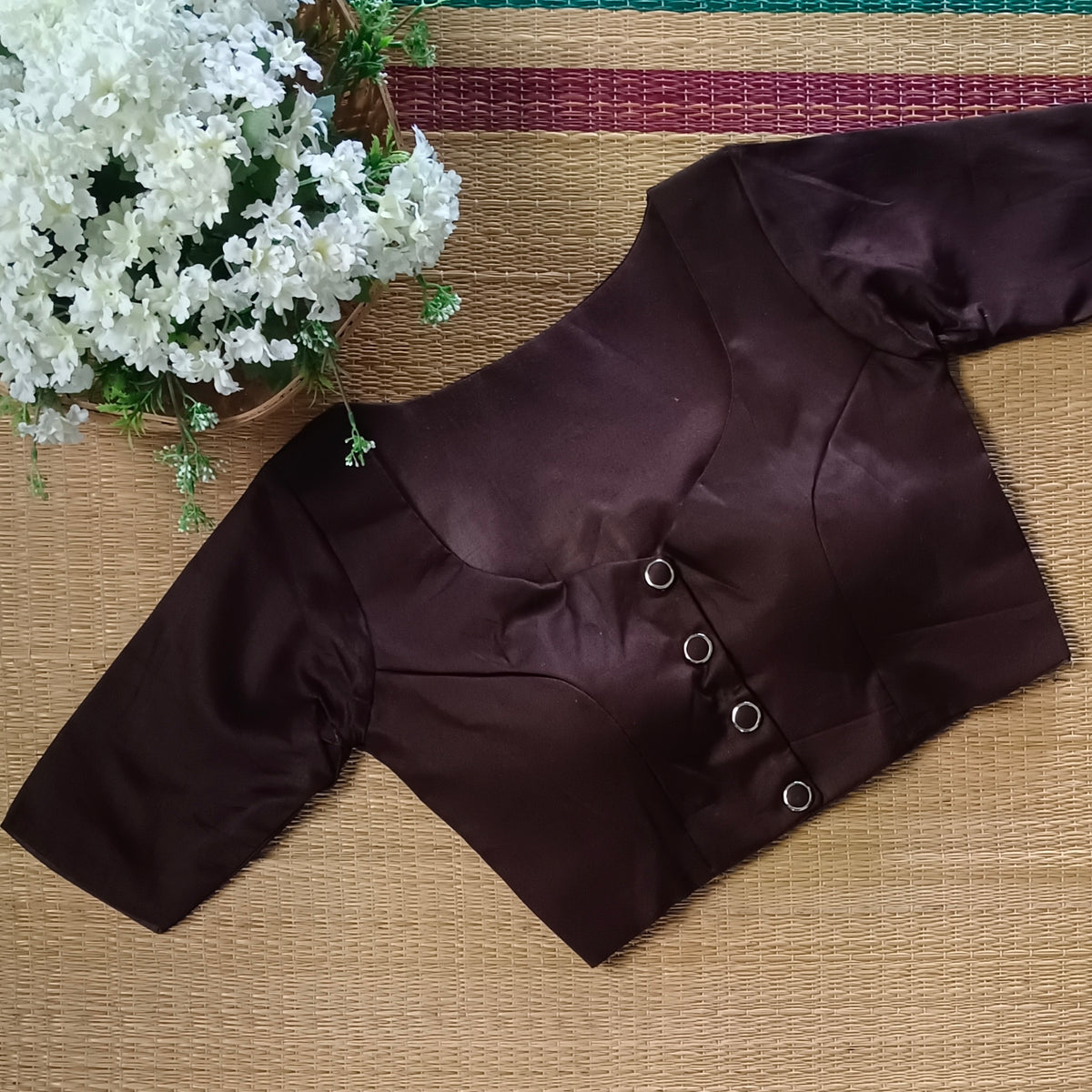 Brown 2 plain blouse with buttons