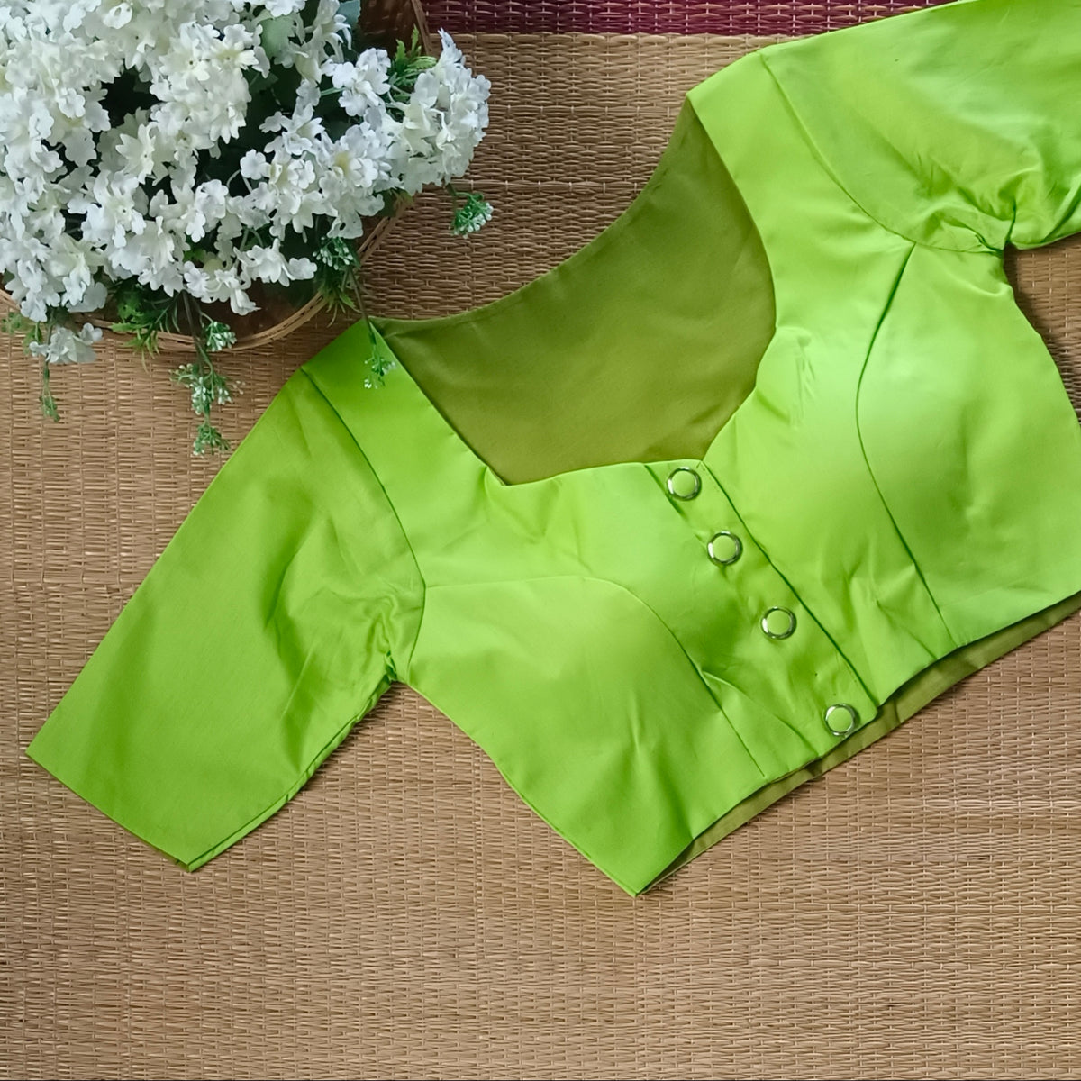 Lemon Green plain blouse with buttons