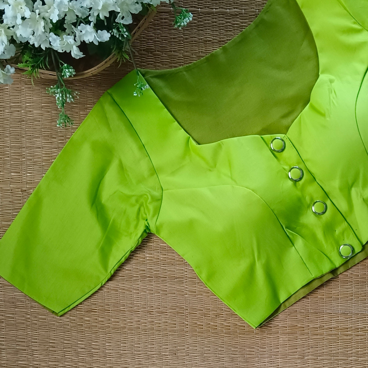 Lemon Green plain blouse with buttons