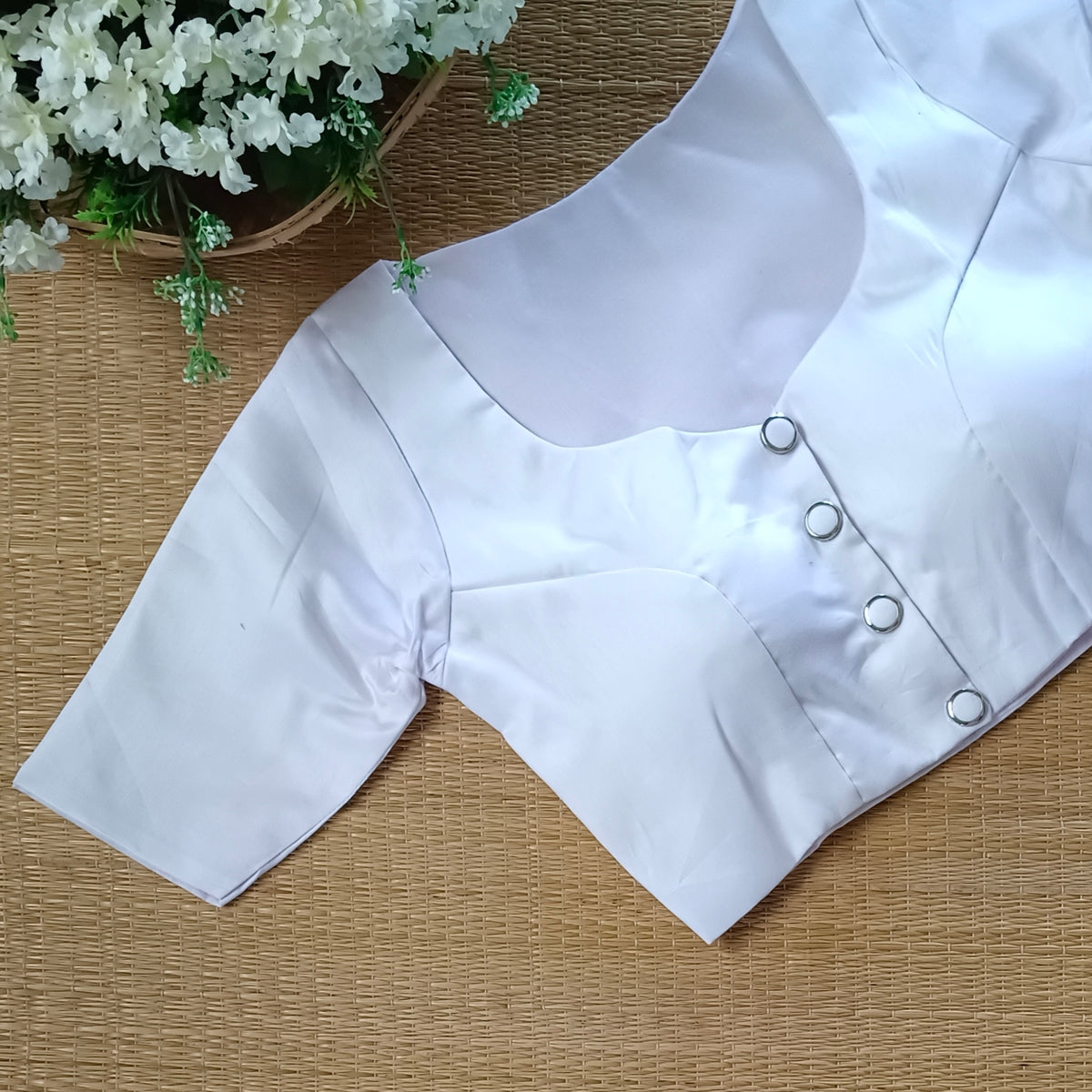 White plain blouse with buttons