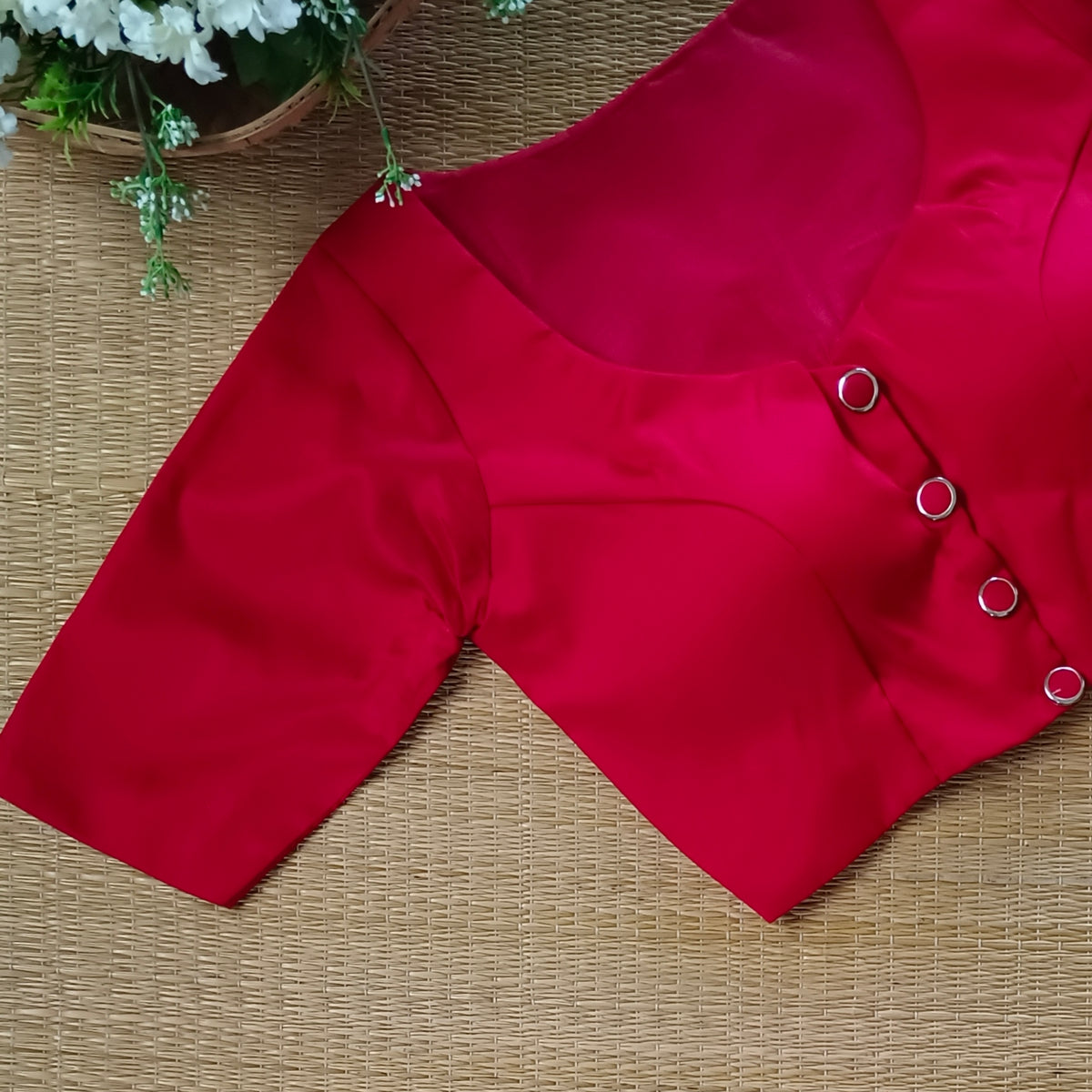 Red plain blouse with buttons