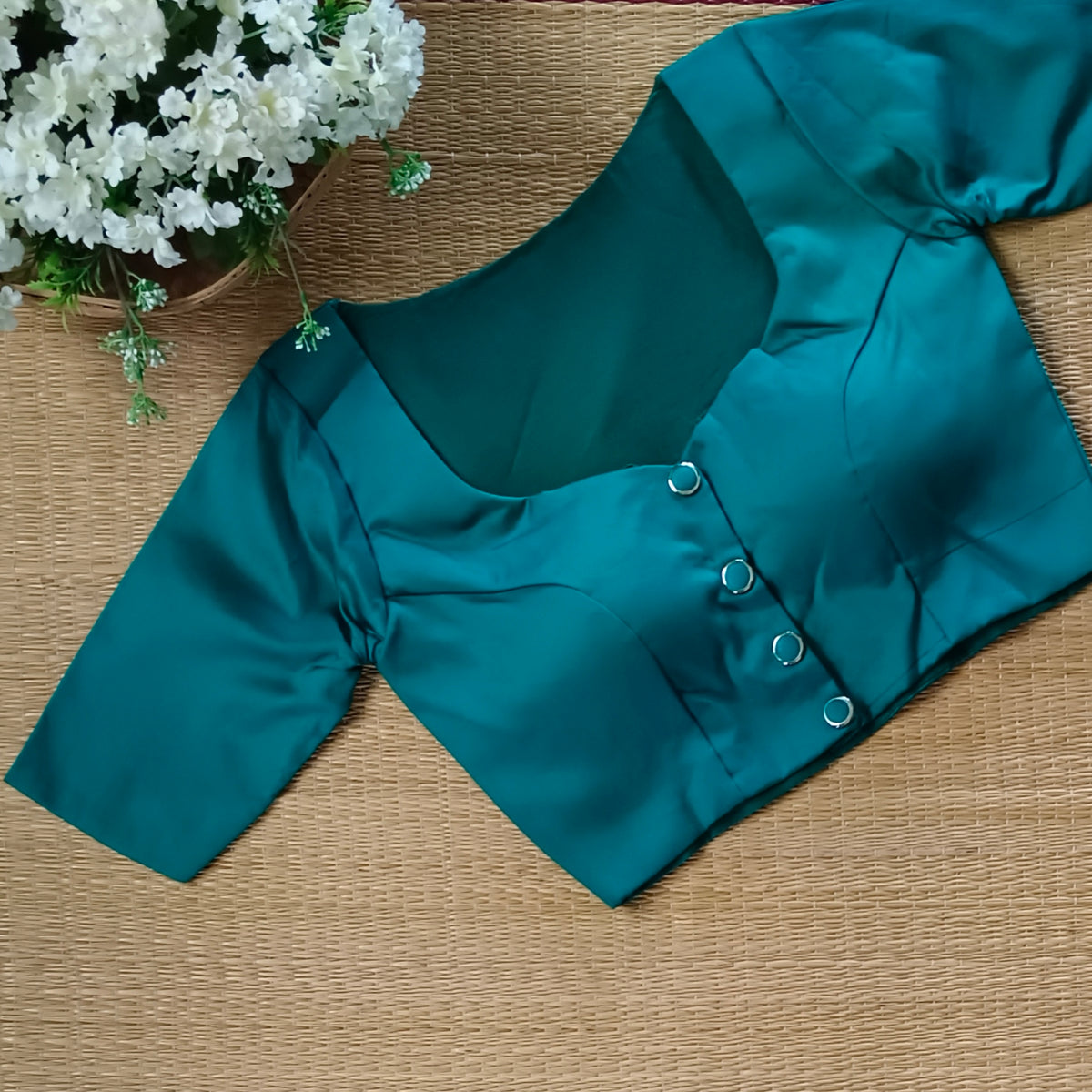 Rama Green plain blouse with buttons