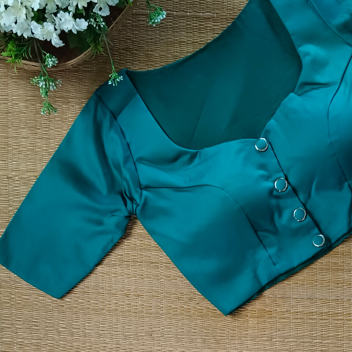 Rama Green plain blouse with buttons