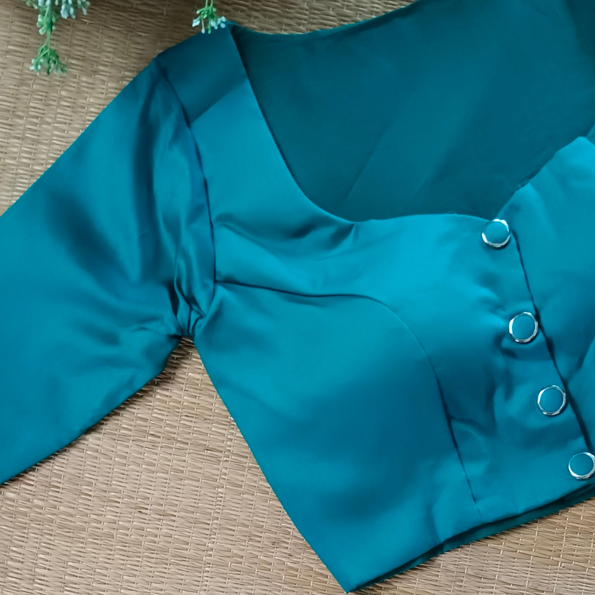Rama Green plain blouse with buttons