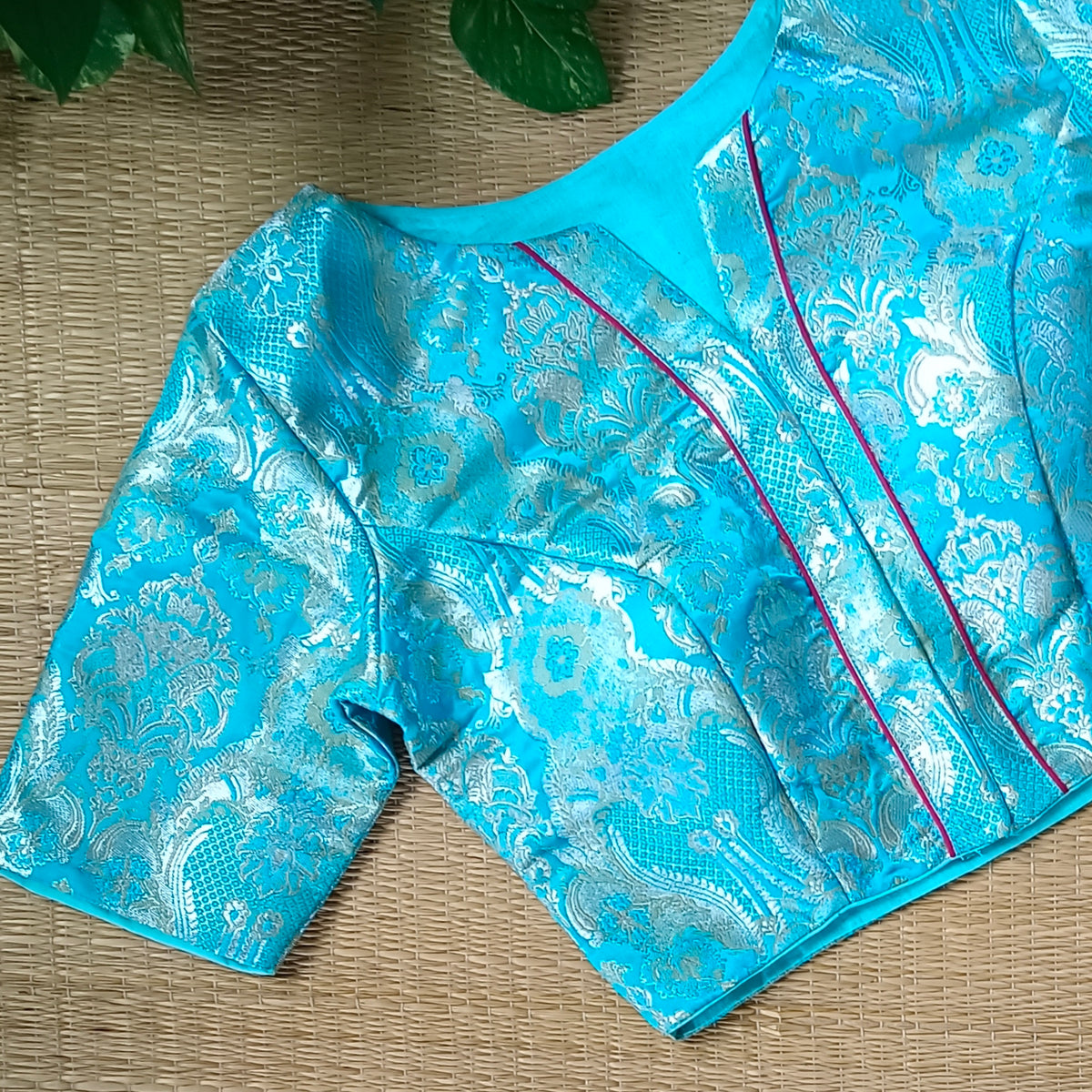 Blue Banarasi Silk Blouse with silver zari