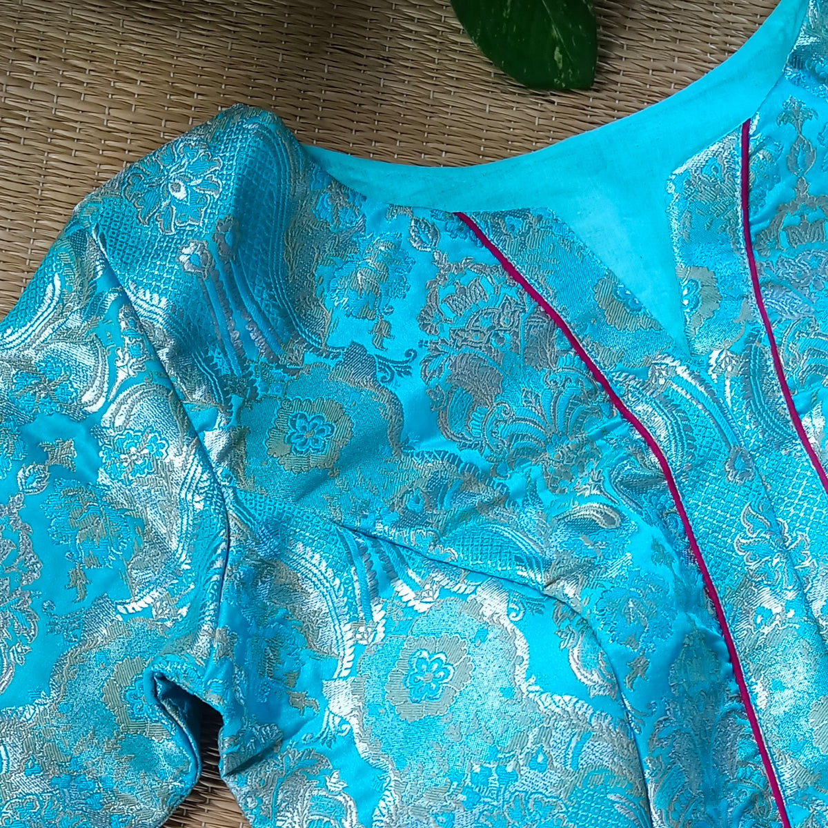 Blue Banarasi Silk Blouse with silver zari