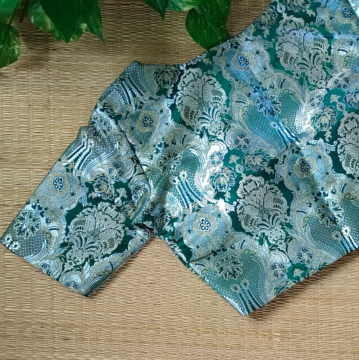 Green Banarasi Silk Blouse with silver zari