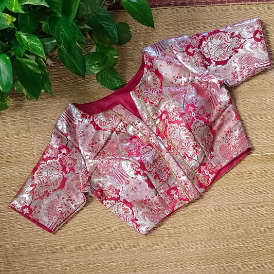 Maroon Banarasi Silk Blouse with silver zari