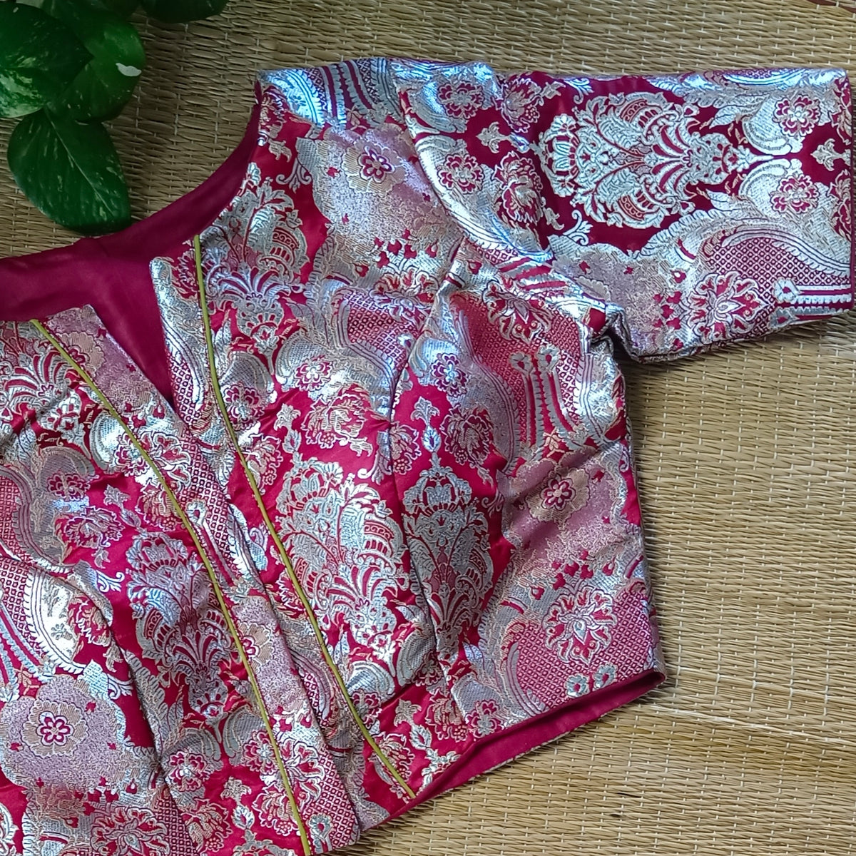 Maroon Banarasi Silk Blouse with silver zari