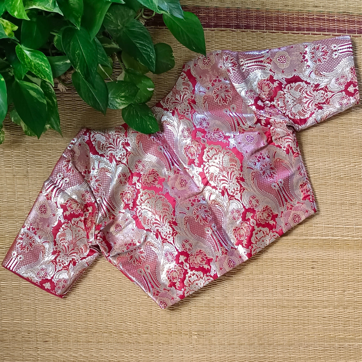 Maroon Banarasi Silk Blouse with silver zari