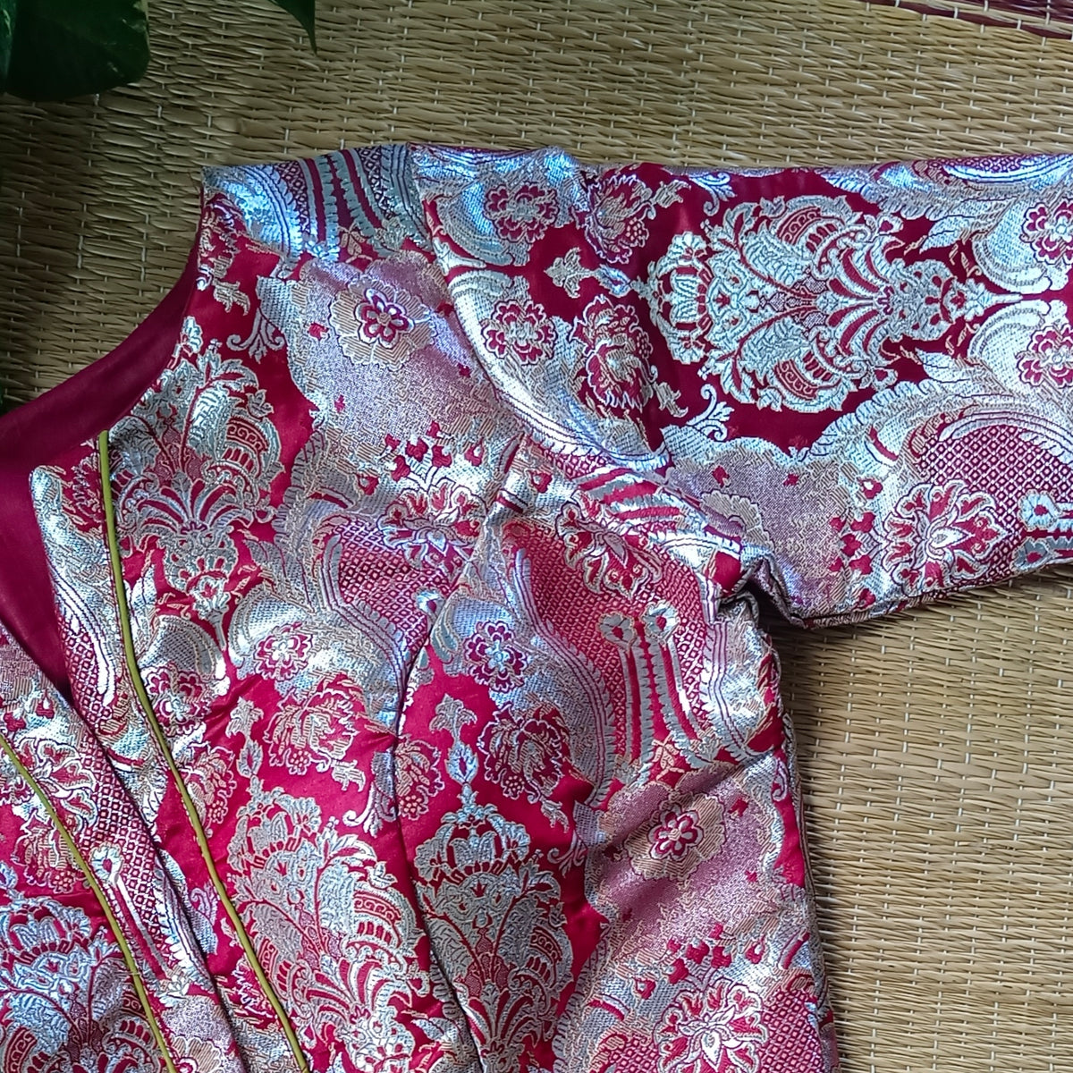 Maroon Banarasi Silk Blouse with silver zari