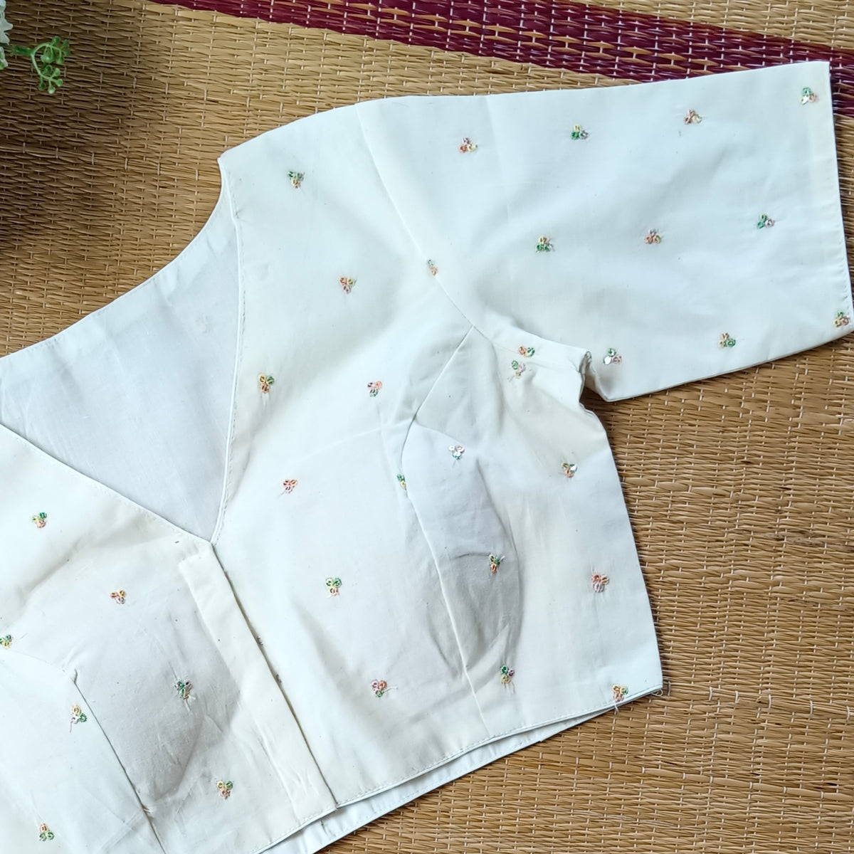 Off White Cotton Blouse with multicolour sequence