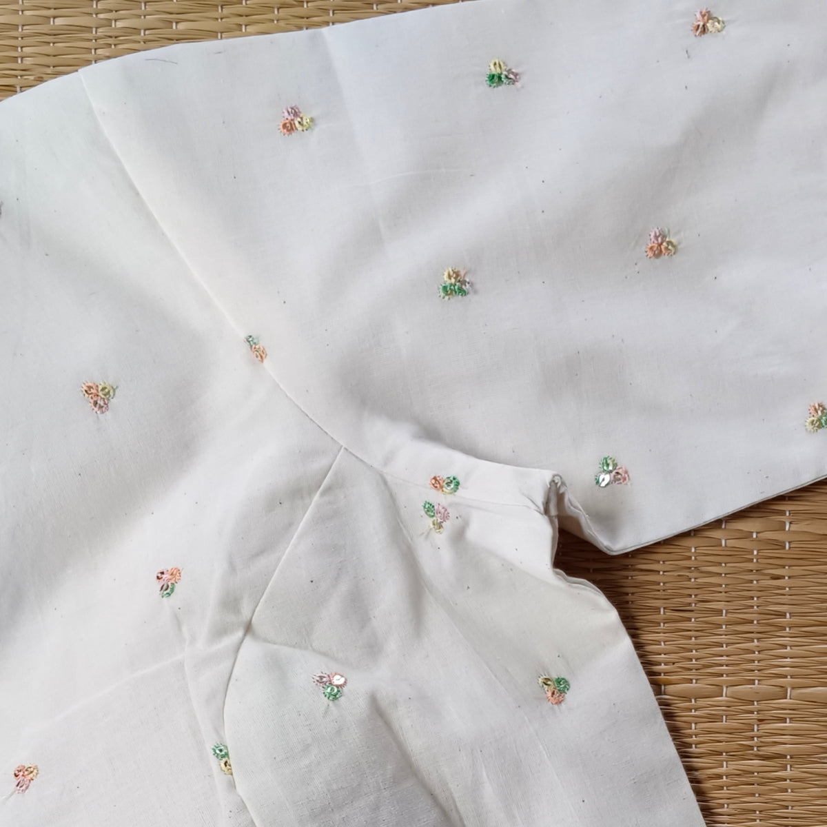 Off White Cotton Blouse with multicolour sequence