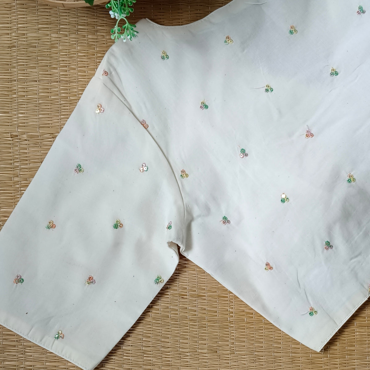 Off White Cotton Blouse with multicolour sequence