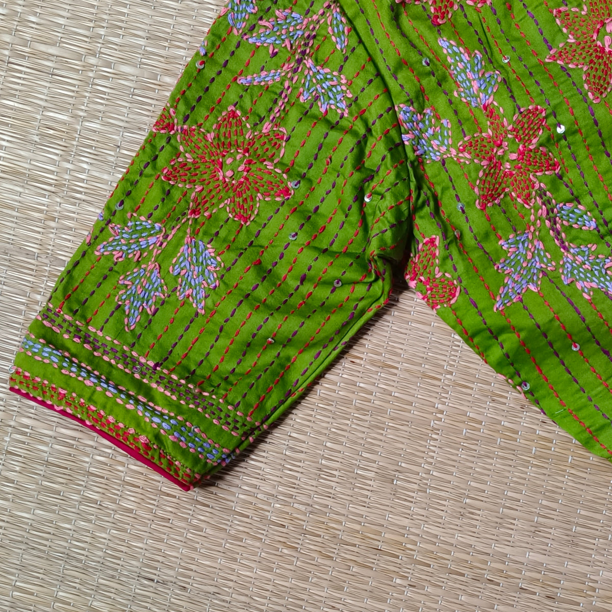 Light Mehendi Green Multicolor Katha Work Blouse