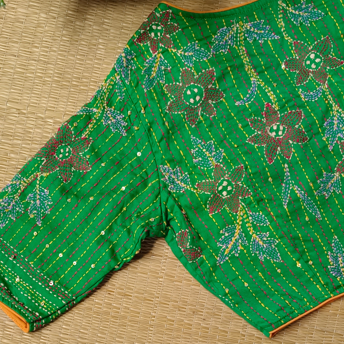 Light Green Multicolor Katha Work Blouse