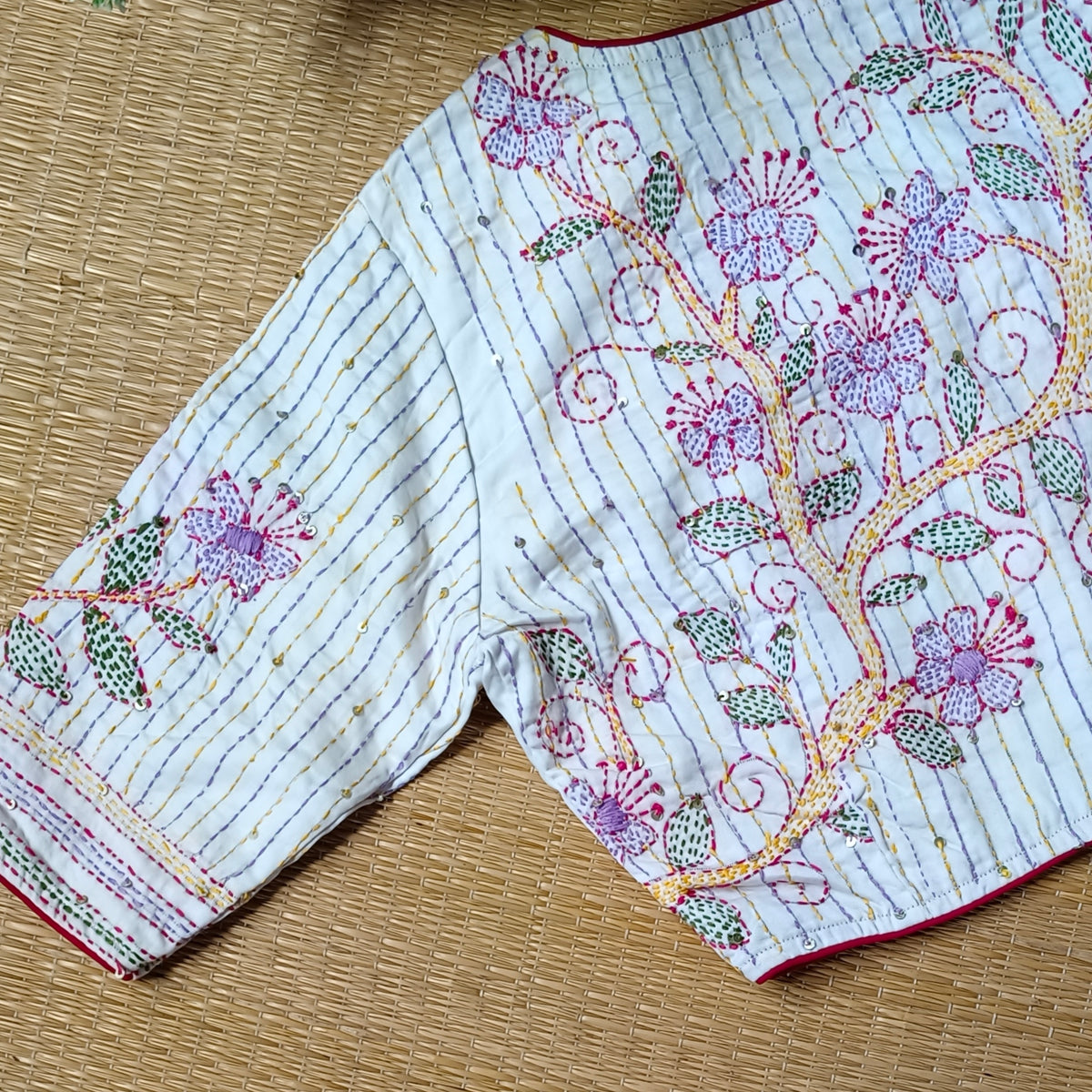 White Multicolor Katha Work Blouse