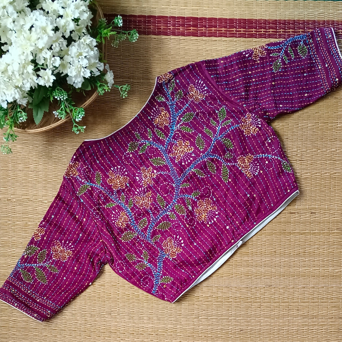 Magenta Multicolor Katha Work Blouse