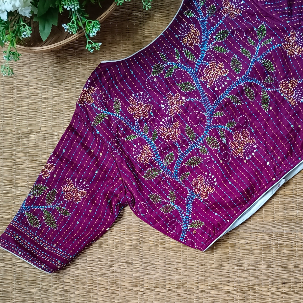 Magenta Multicolor Katha Work Blouse