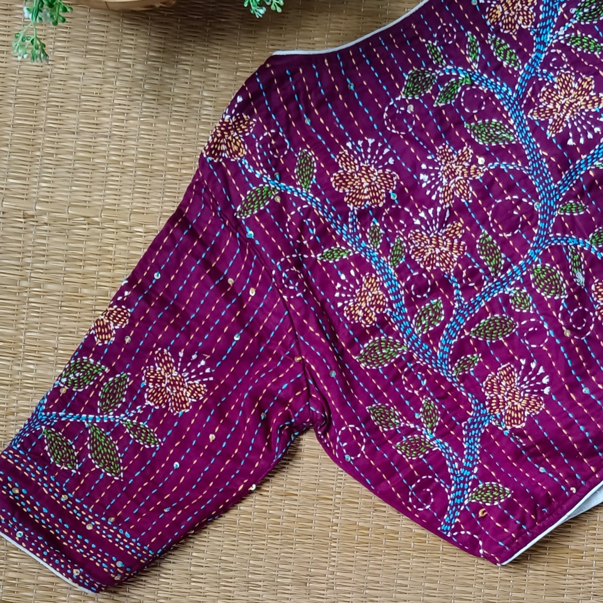 Magenta Multicolor Katha Work Blouse
