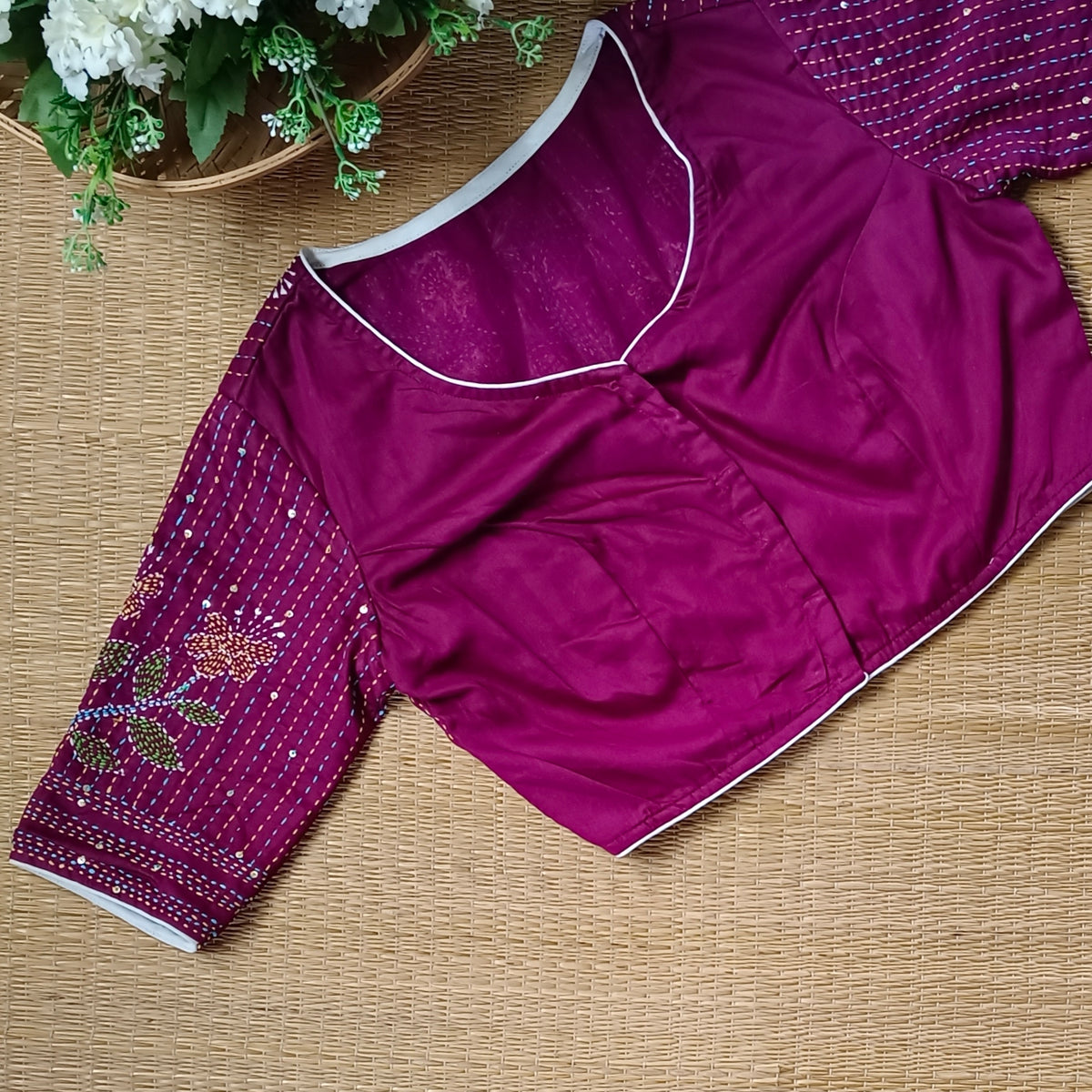 Magenta Multicolor Katha Work Blouse