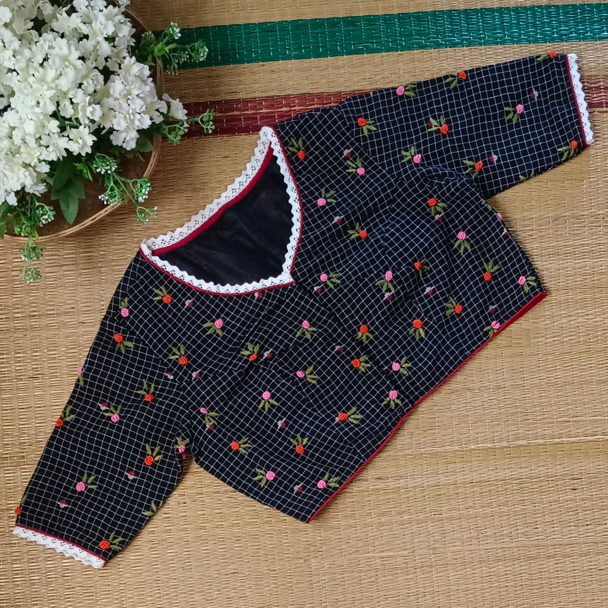 Black Jamdani Hand Embroidery Blouse